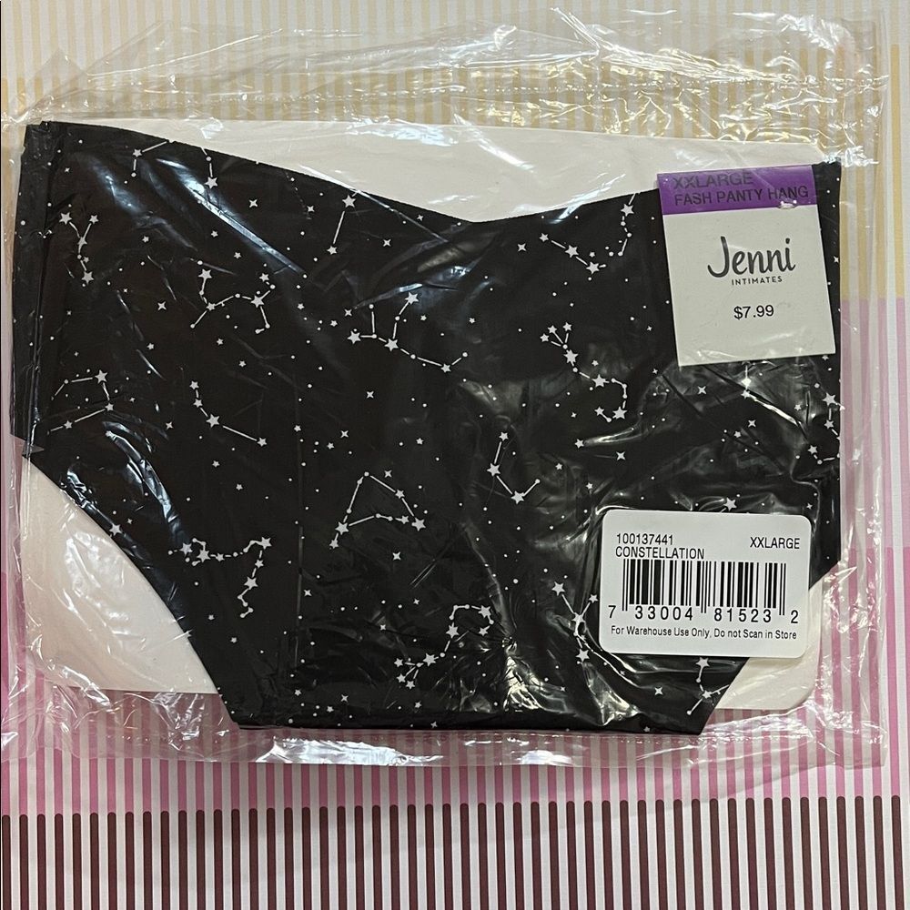 Jenni Intimates Black Constellation Thong Panty Sz XXL